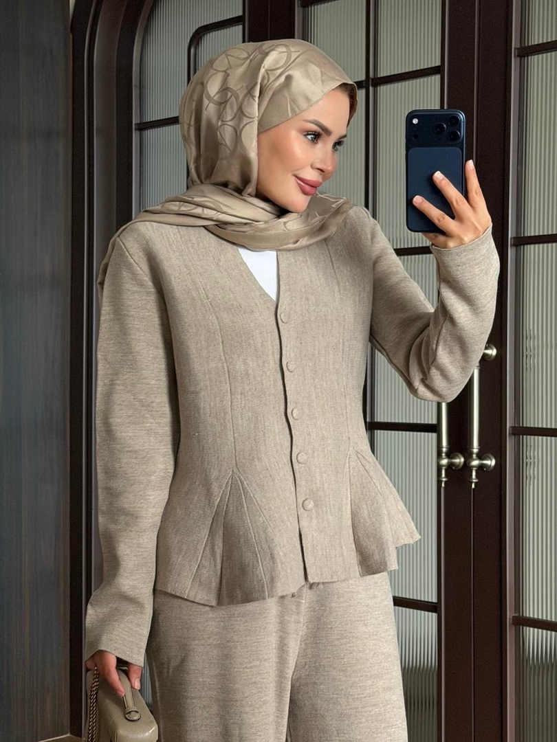 Fit Kalıp Triko Takım Vizon
