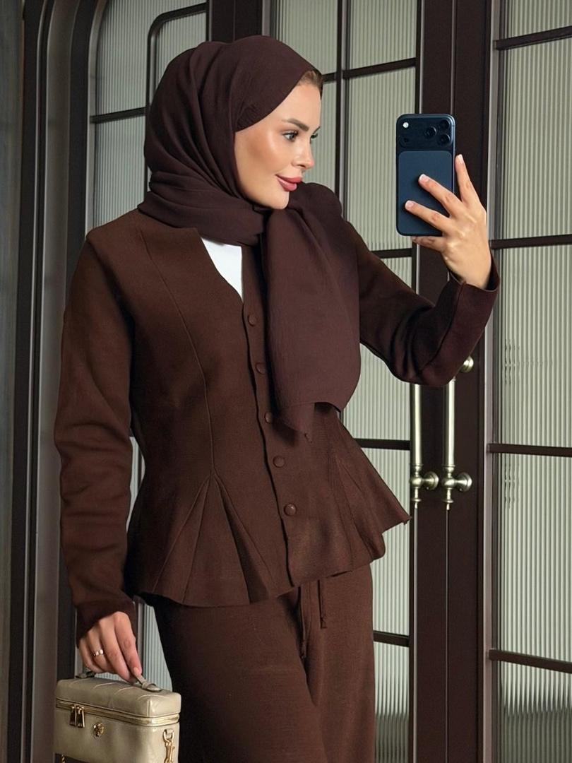 Fit Kalıp Triko Takım Kahve
