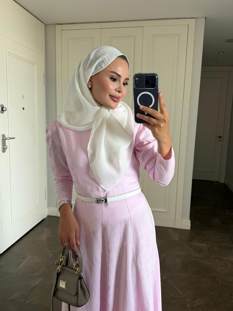 Ham Keten Elbise Pembe