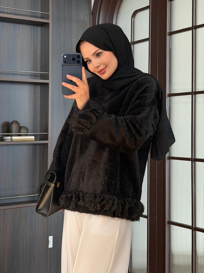 Yapraklı Angora Kazak Siyah