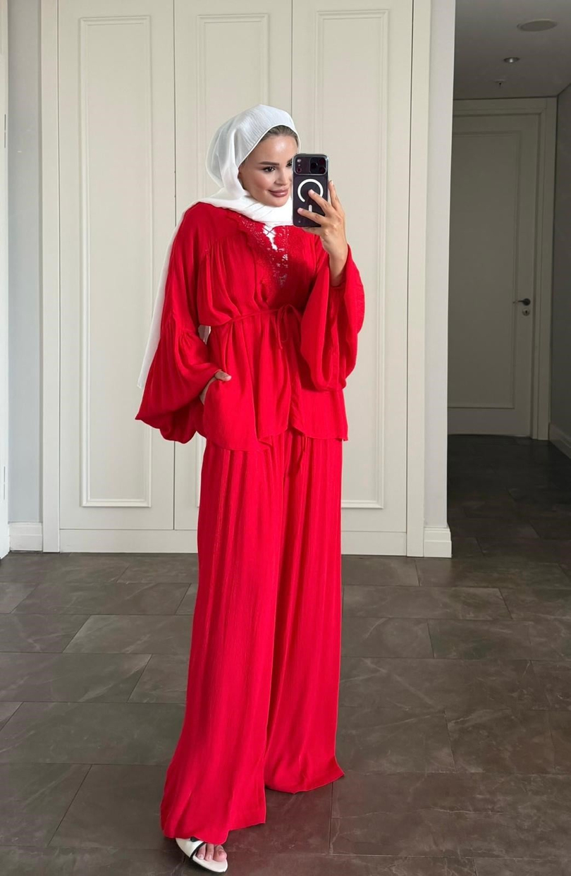 Helen Pantolonlu Takım Kırmızı