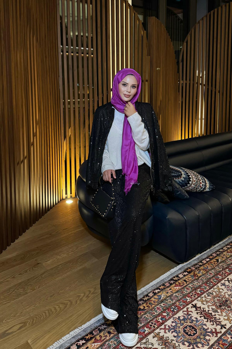 Pul Payetli Palazzo Kesim Bloom Pantolon Siyah
