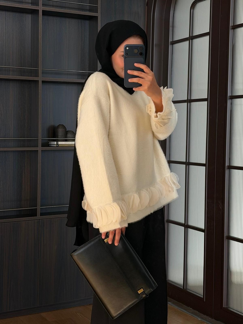 Yapraklı Angora Kazak Ekru