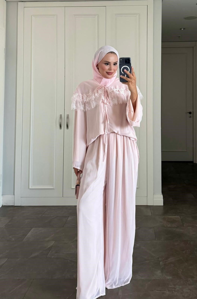 İvana Pantolonlu Takım Pembe 