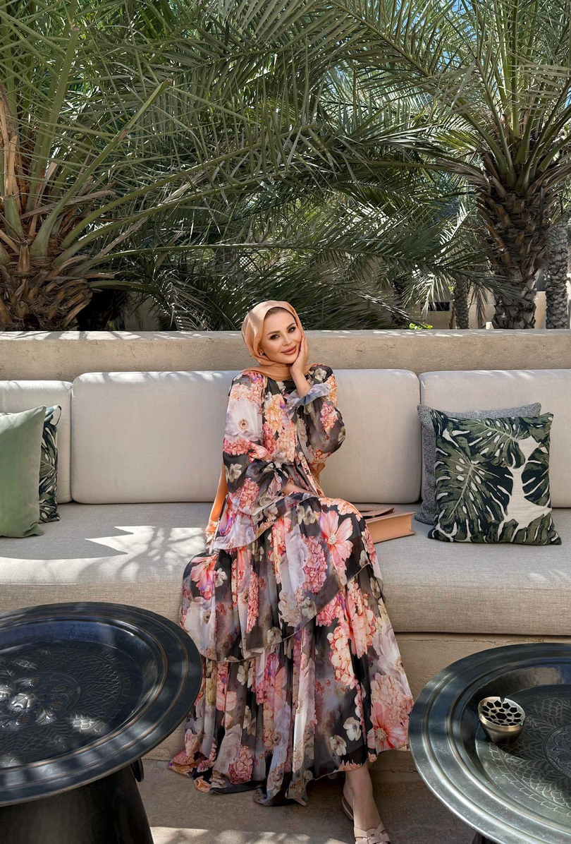 FLORAL ELBİSE SİYAH