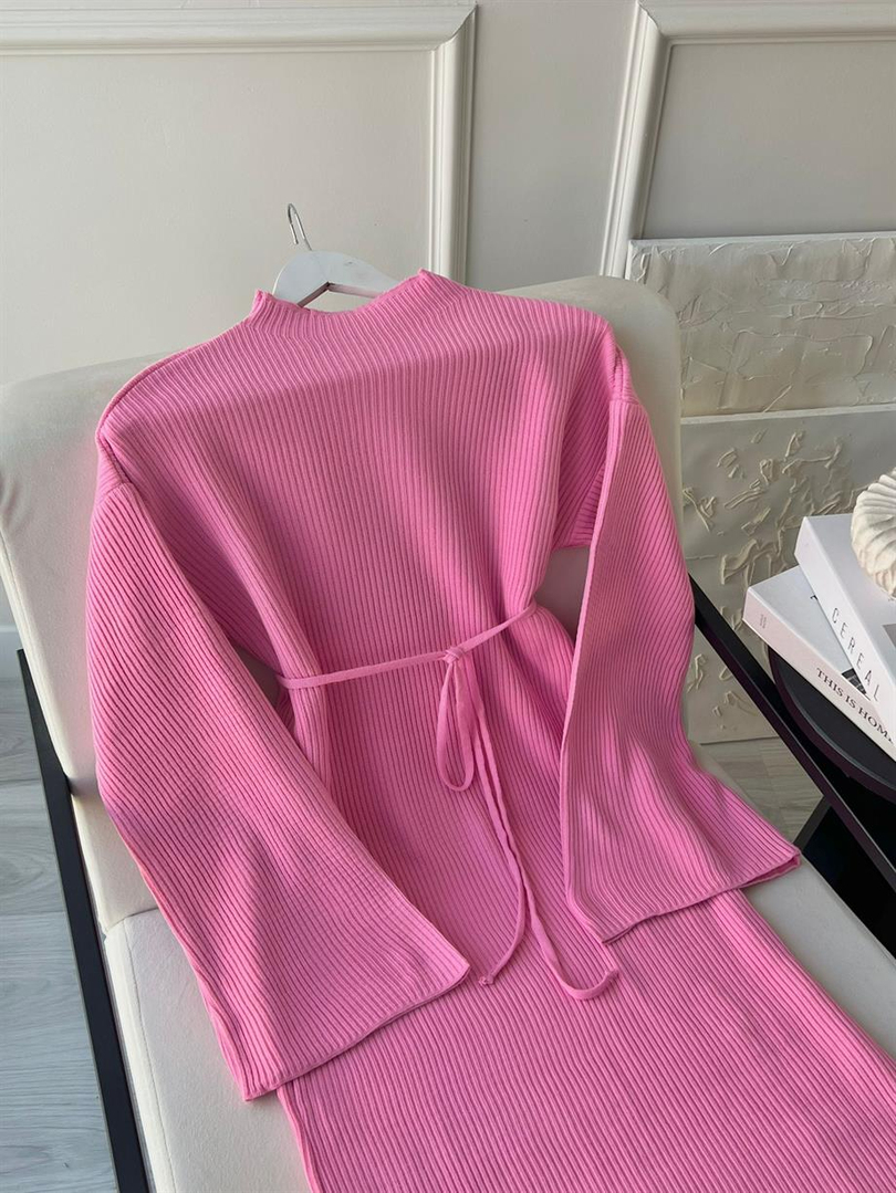 BASIC TRİKO ELBİSE PEMBE