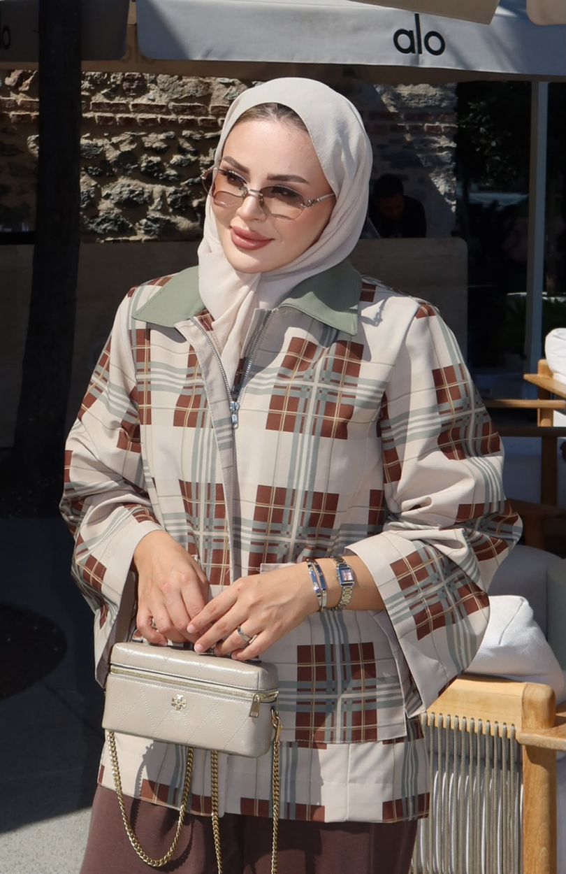 Ekose Desenli Ceket Yeşil