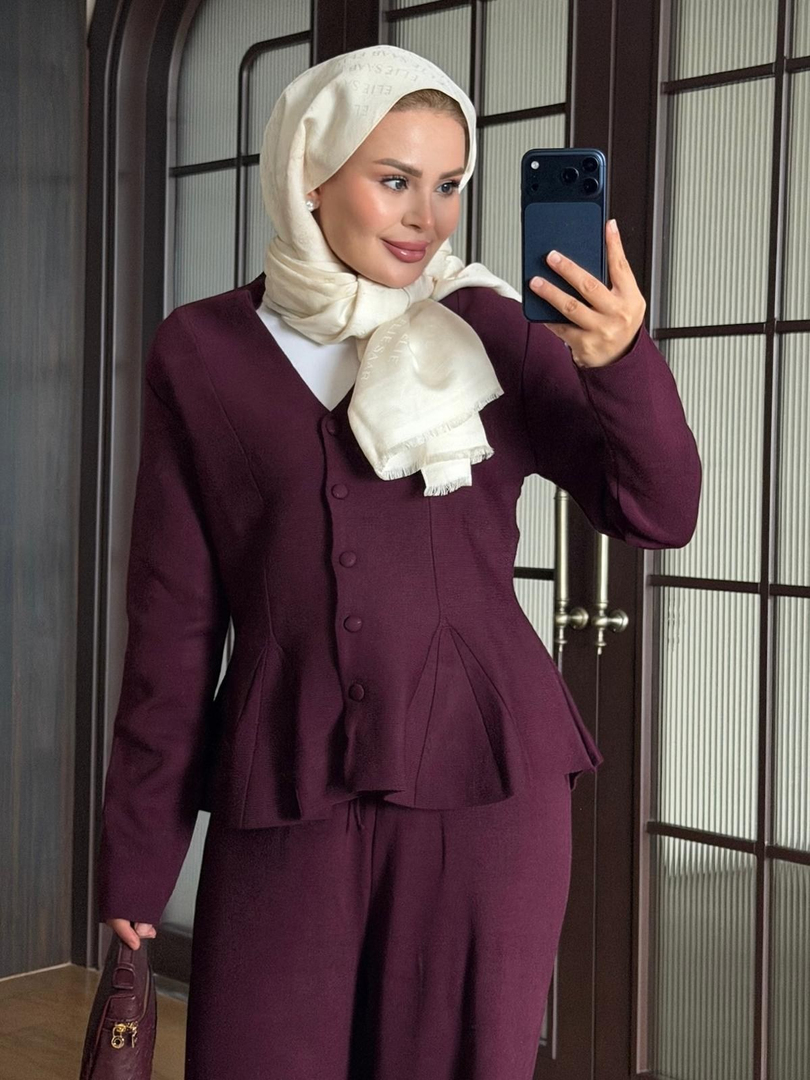 Fit Kalıp Triko Takım Mürdüm