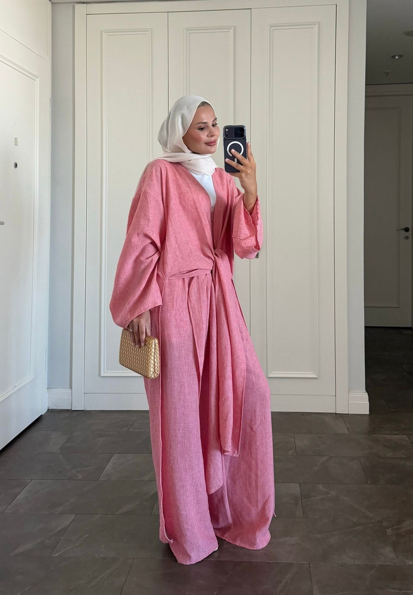 Keten Kimono Takım Pembe
