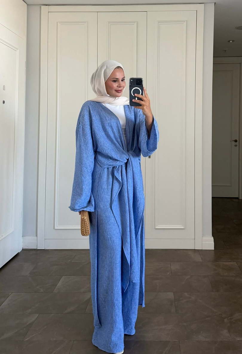 Keten Kimono Takım Mavi
