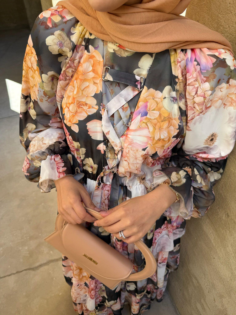 FLORAL ELBİSE SİYAH