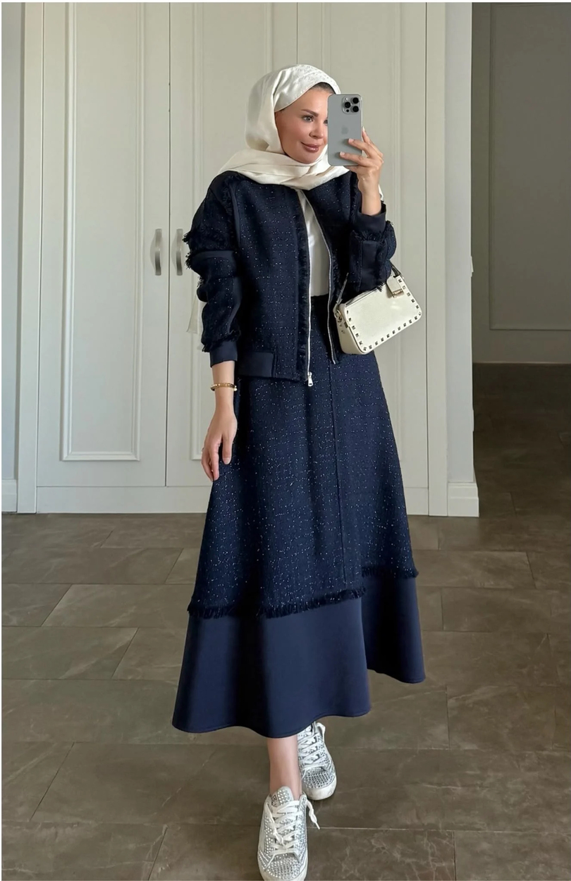 Tüvit Olega Etekli Takım Lacivert
