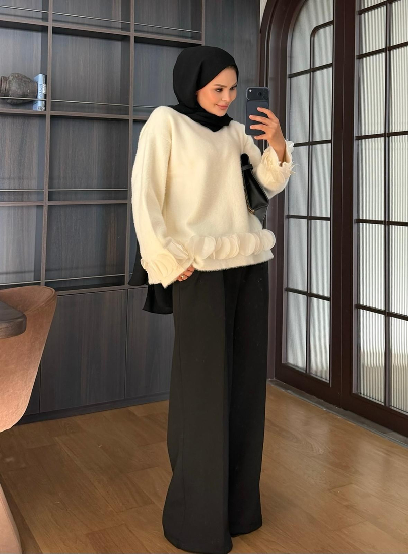 Yapraklı Angora Kazak Ekru