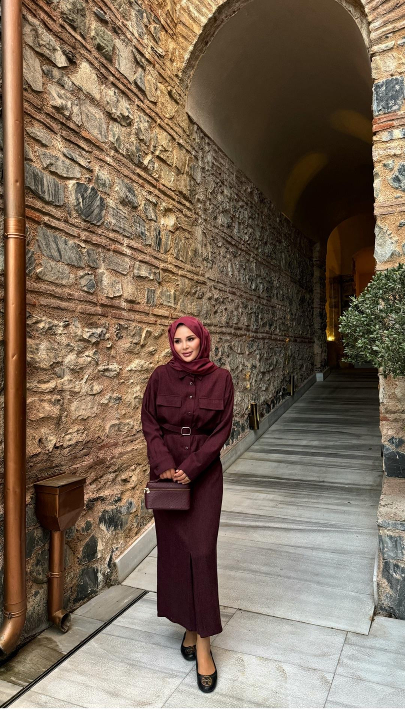 Oduncu Kumaş Gömlekli Etekli Takım Bordo