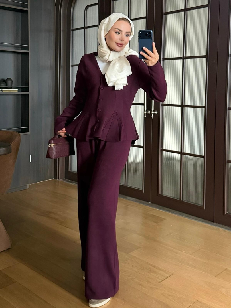 Fit Kalıp Triko Takım Mürdüm