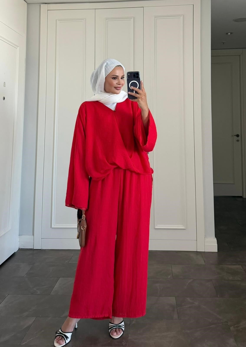 Capri Pantolonlu Takım Kırmızı