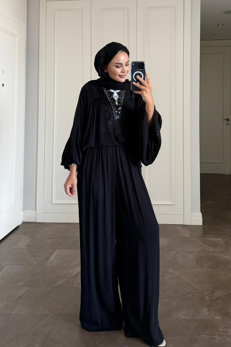 Helen Pantolonlu Takım Siyah 