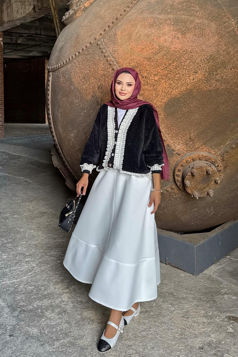 FIRFIR DETAYLI PELUŞ BELLA HIRKA SİYAH