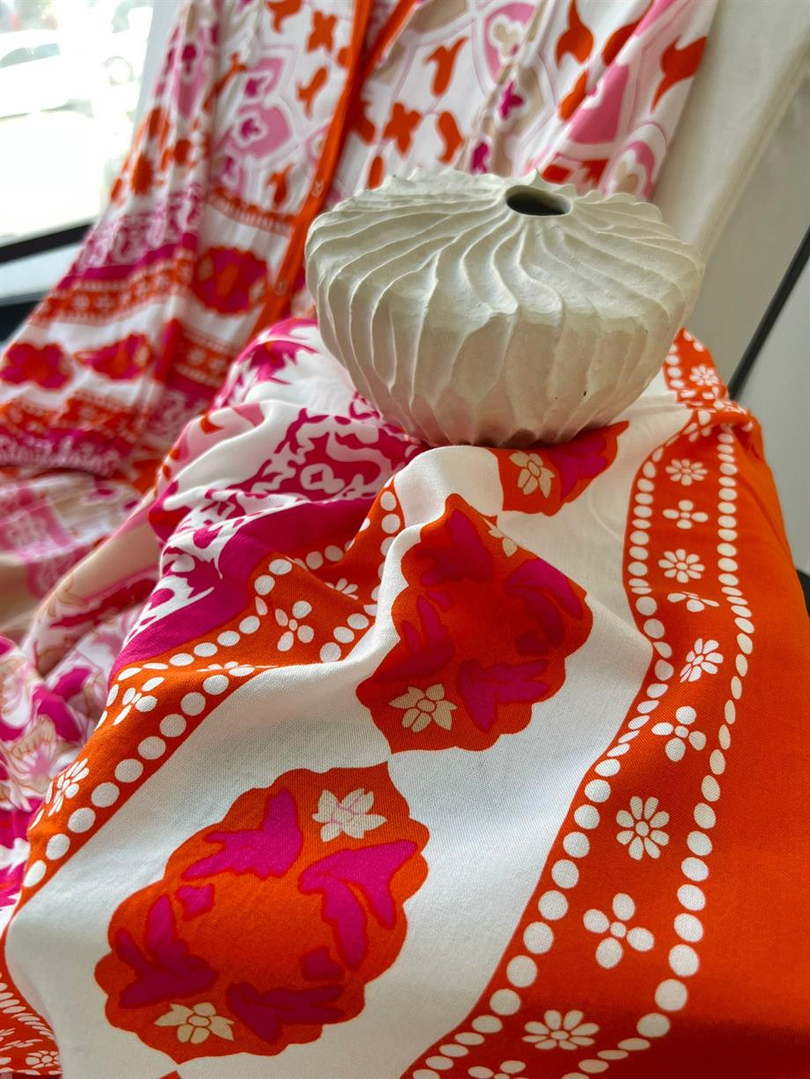 ELEGAN VİSKON ELBİSE TURUNCU
