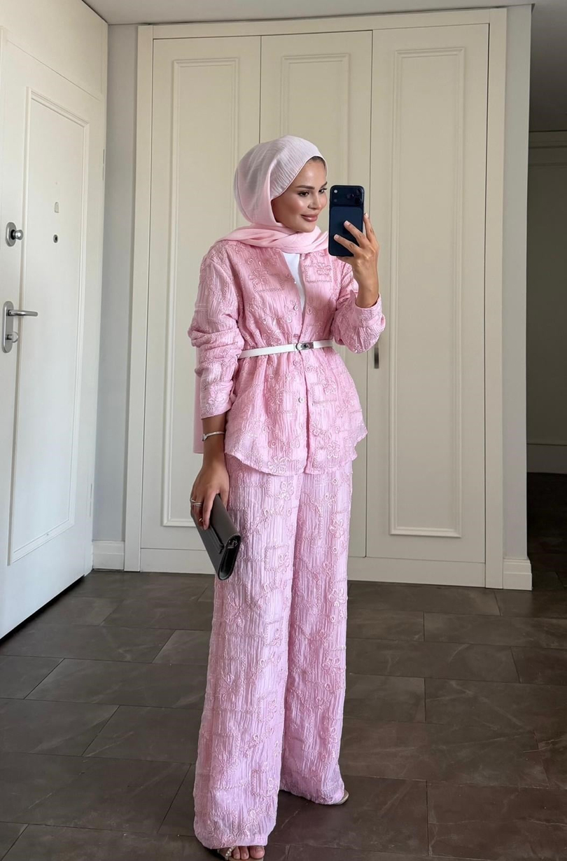 İthal Pantolonlu Takım  Pembe
