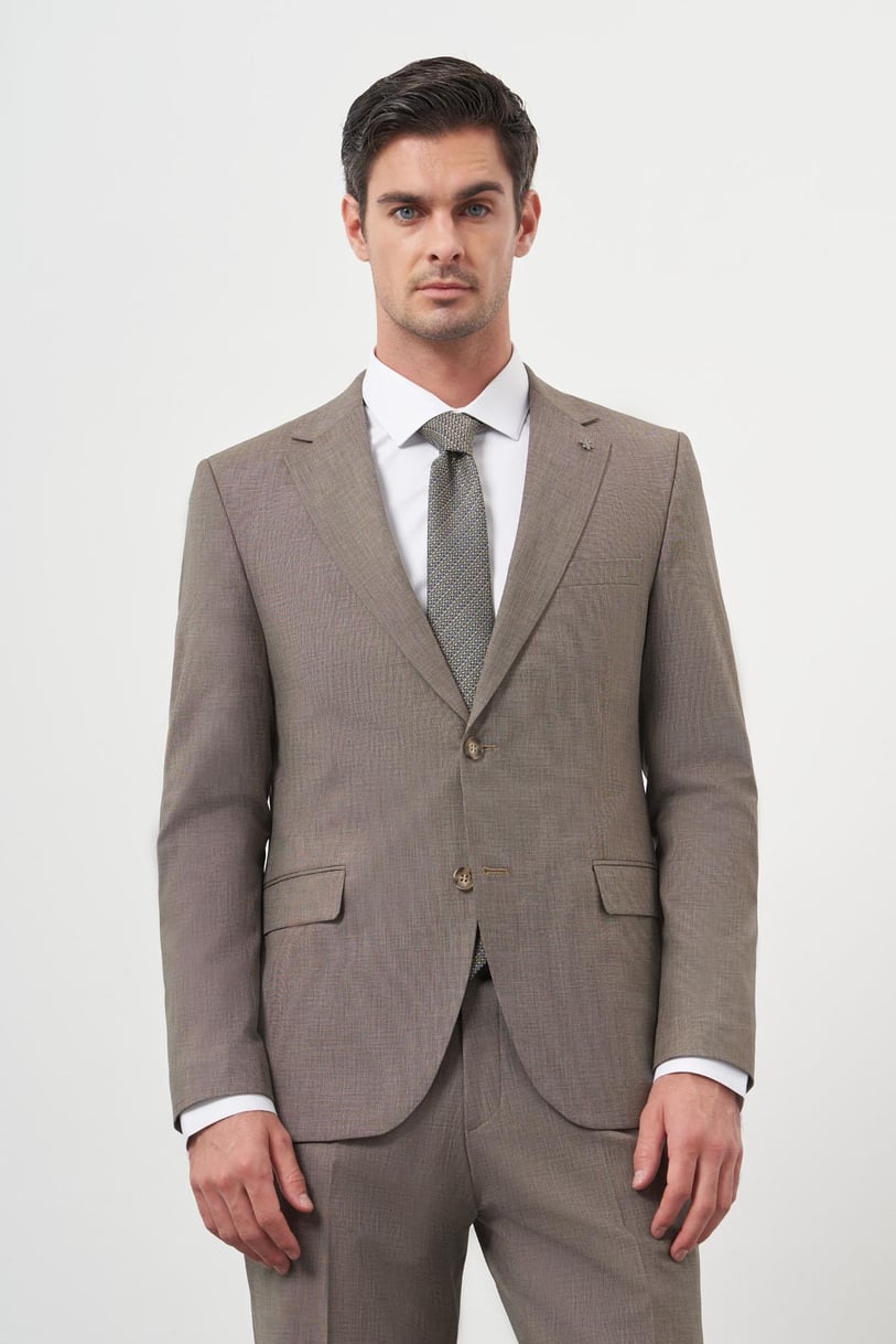 Morven Erkek KAHVE Yün Slim Fit Mono Yaka Takım Elbise
