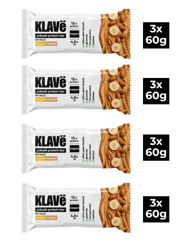 Muz Aromalı ve Bademli Protein Bar Kutusu - 60 g x 12 Adet