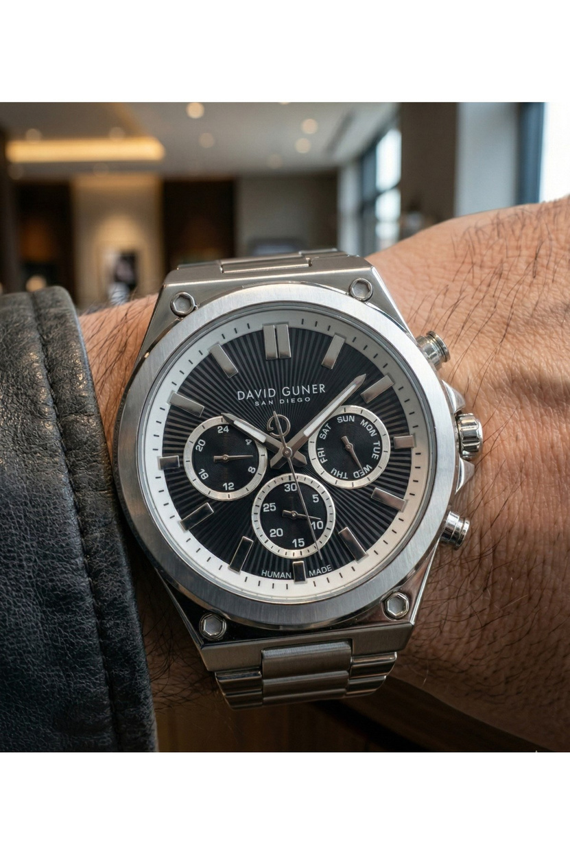 45mm Büyük Kasa Erkek Saat Çelik Kordon Siyah Multifonksiyon Model