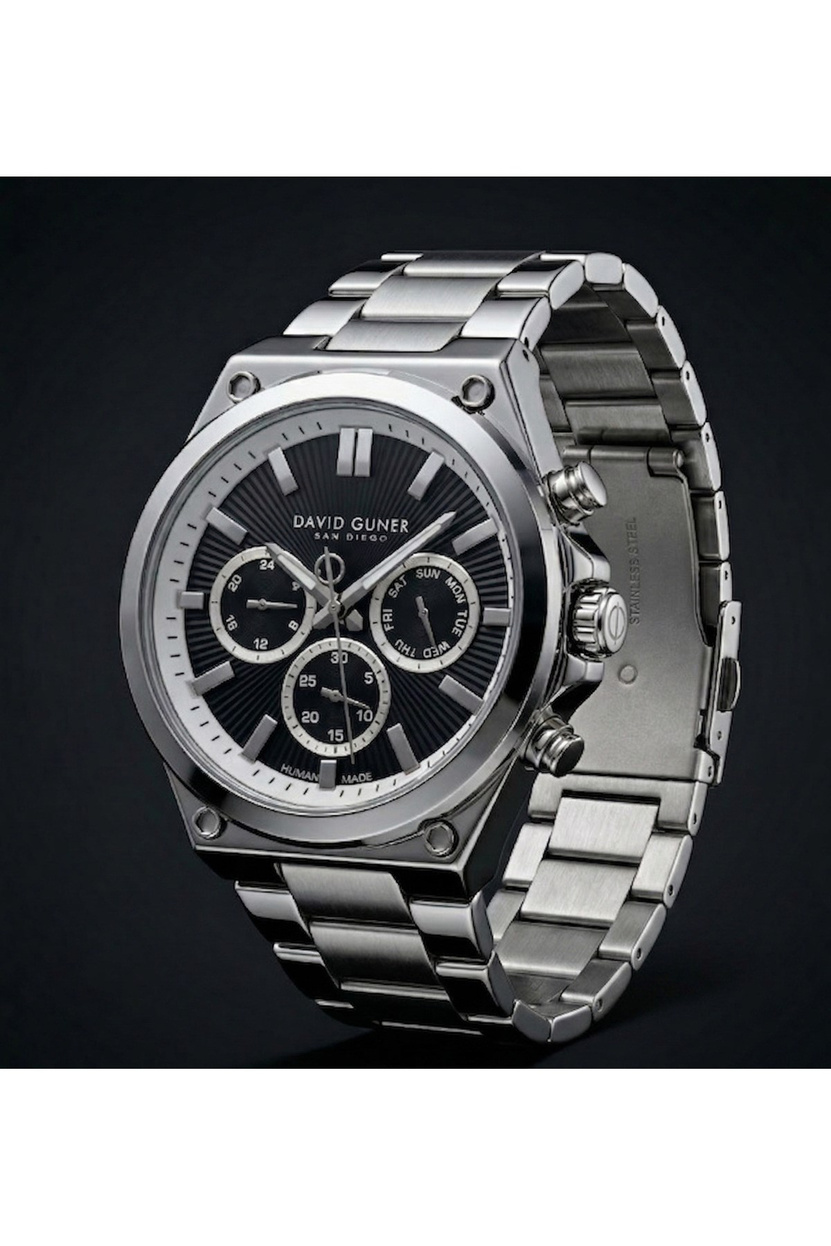 45mm Büyük Kasa Erkek Saat Çelik Kordon Siyah Multifonksiyon Model