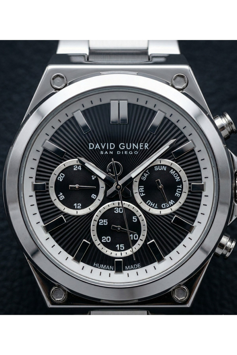 45mm Büyük Kasa Erkek Saat Çelik Kordon Siyah Multifonksiyon Model