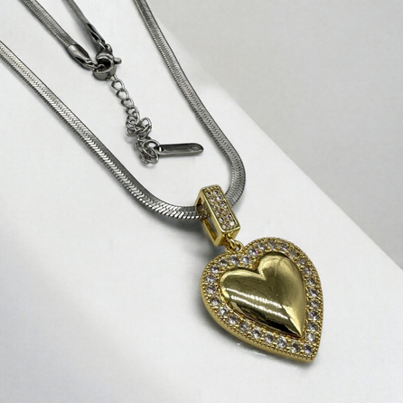 Amora – VIP Koleksiyon Gümüş Renkli İtalyan Zincirli 4 cm Gold Kalp Figürlü Kolye