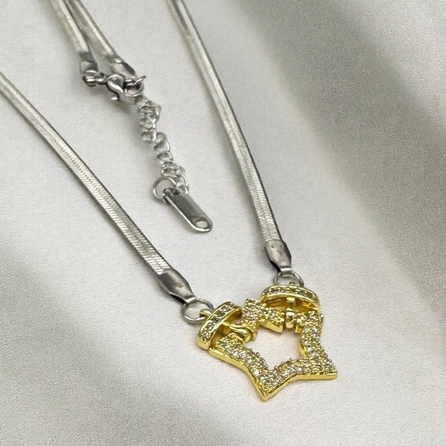 Lunaria – VIP Koleksiyon Gümüş Renkli İtalyan Zincirli Gold Yıldız Figürlü Kolye