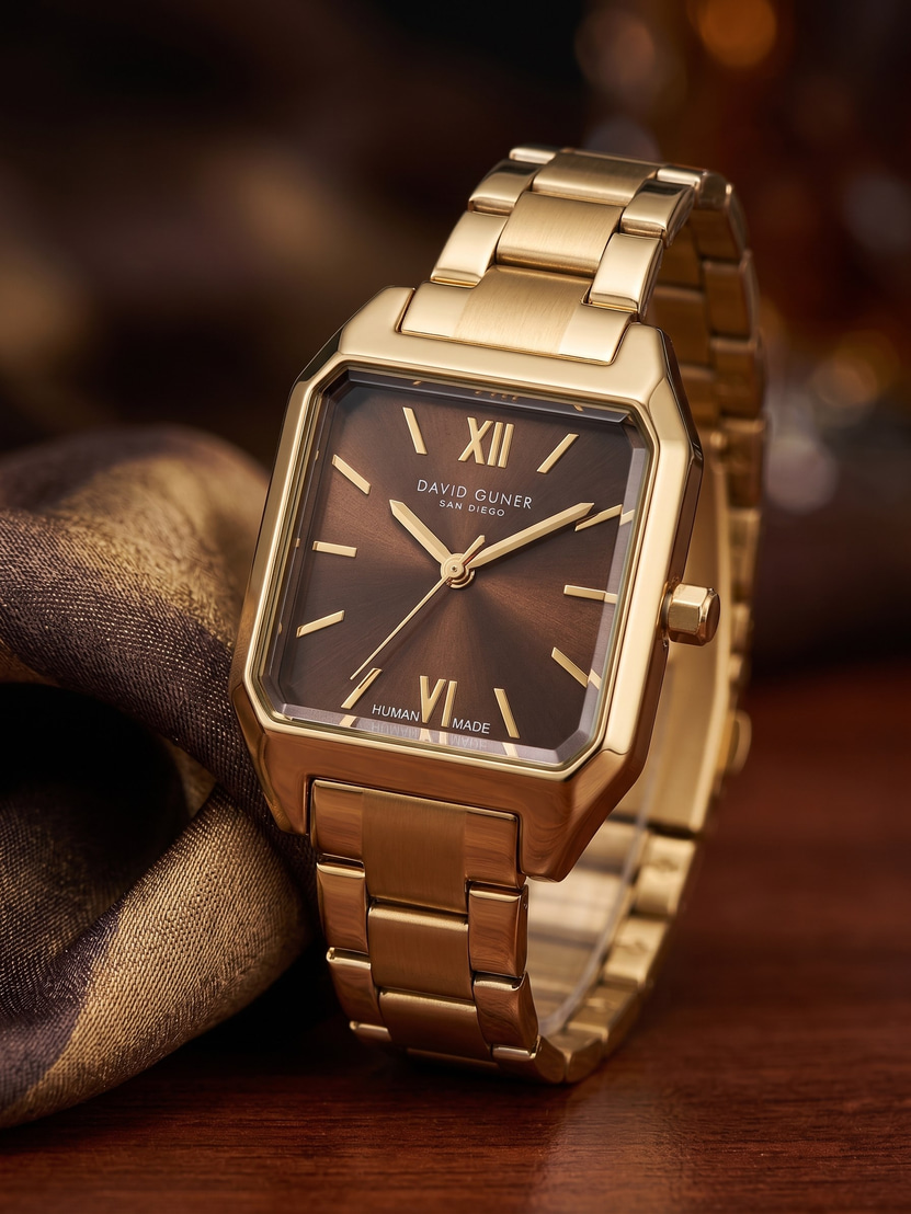 David Guner San Diego 24 mm Kadın Kol Saati Dikdörtgen Kasa Gold Renk Kahverengi Kadran