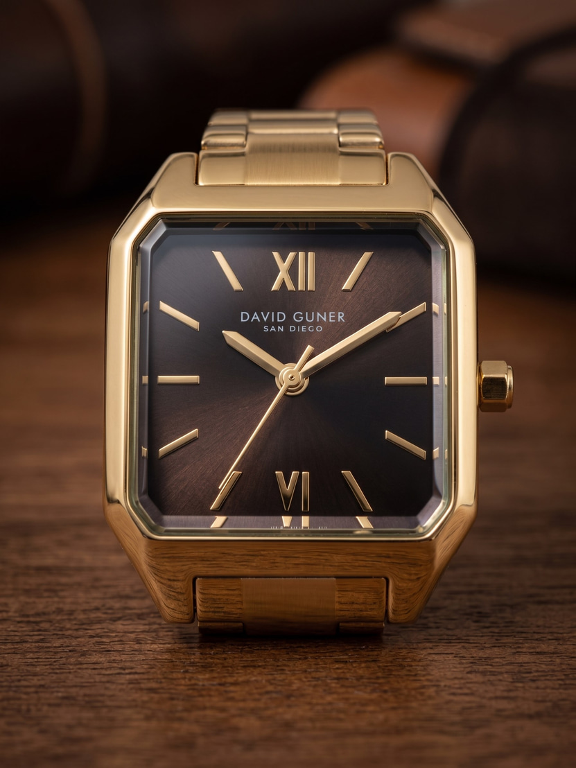 David Guner San Diego 24 mm Kadın Kol Saati Dikdörtgen Kasa Gold Renk Kahverengi Kadran