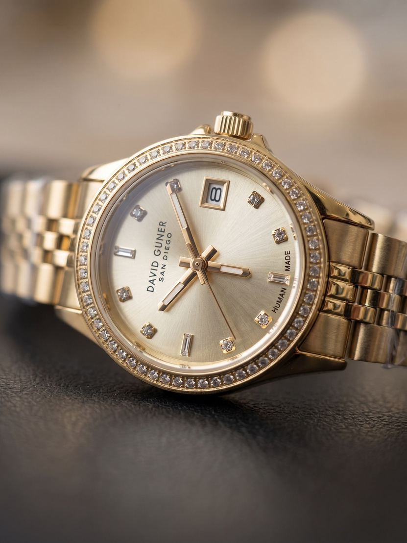 David Guner San Diego 25 mm Kadın Kol Saati Altın Ton Kadran Gold Renk Çelik Kordon