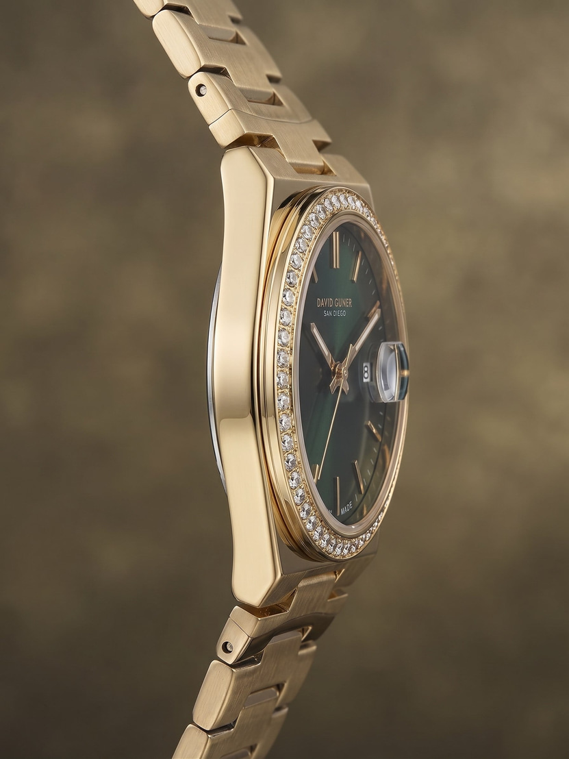 David Guner San Diego 30 mm Ekstra İnce Kadın Saat Yeşil Kadran Gold Kordon
