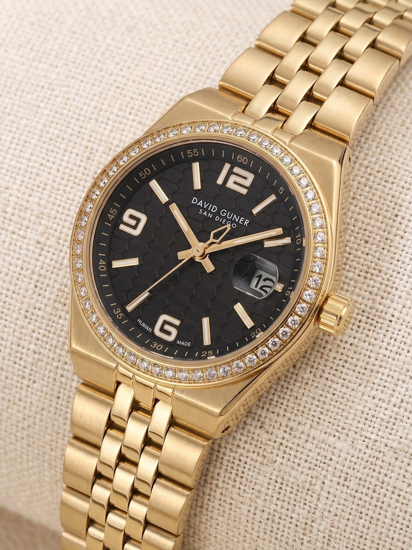 David Guner San Diego 30 mm Kadın Kol Saati Siyah Kadran Gold Renk Çelik Kordon