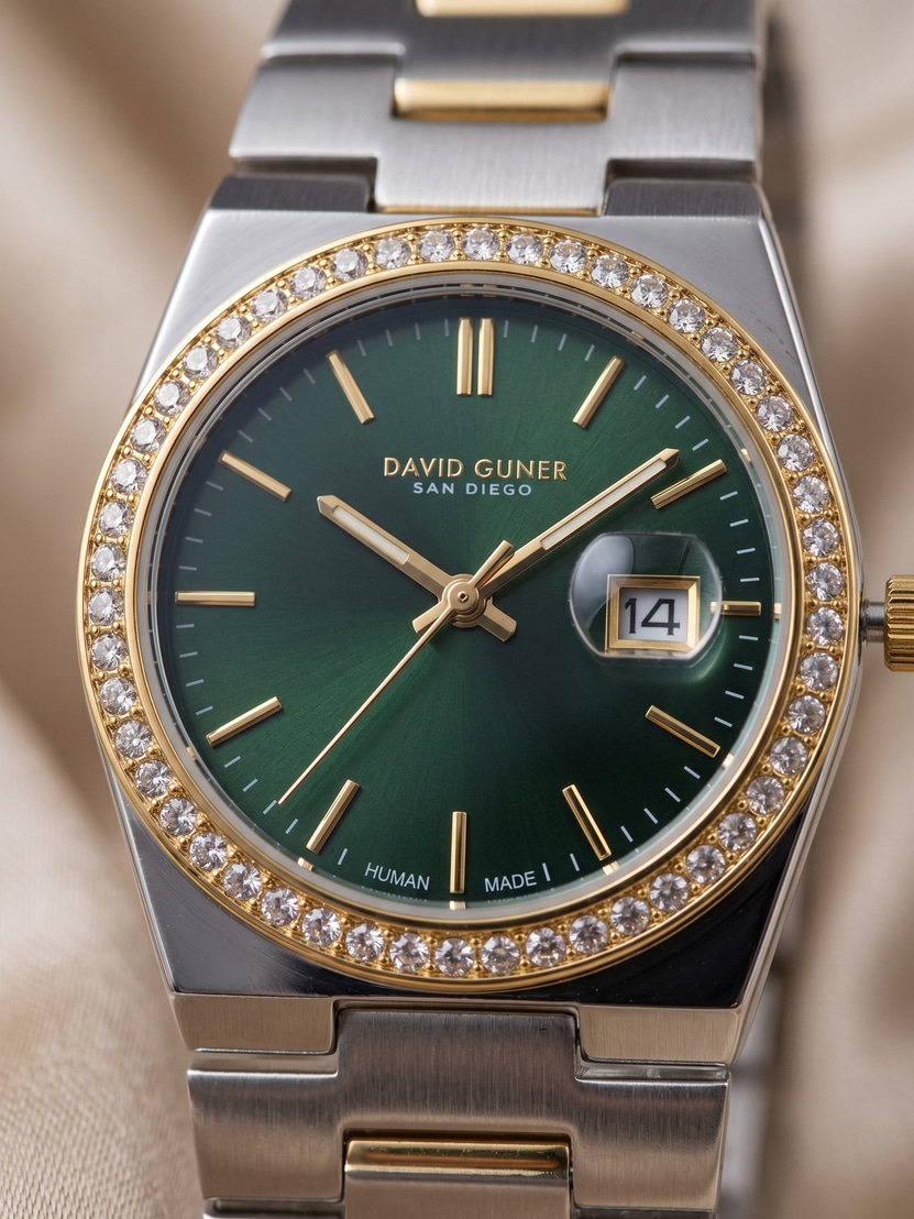 David Guner San Diego 30 mm Kadın Kol Saati Yeşil Kadran Çift Renk Çelik Kordon