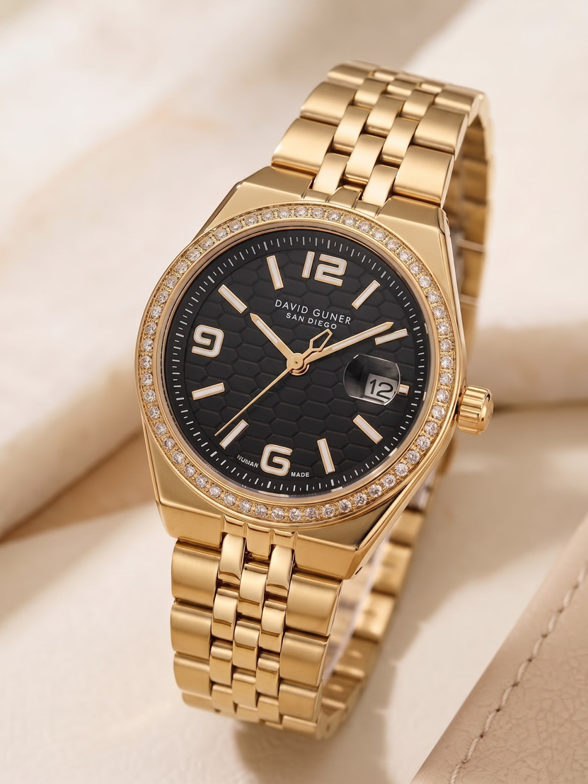 David Guner San Diego 30 mm Kadın Kol Saati Siyah Kadran Gold Renk Çelik Kordon