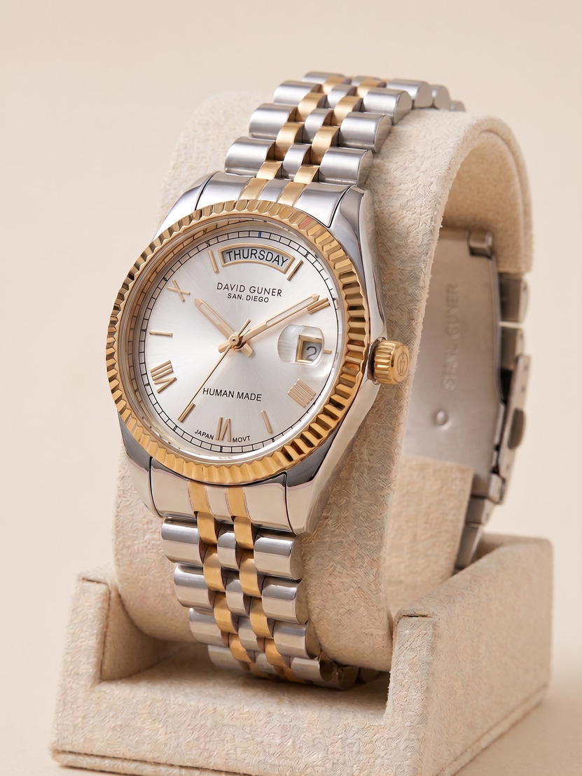 David Guner San Diego 34 mm Unisex Kol Saati Çift Renk Çelik Kordon Gün Tarih