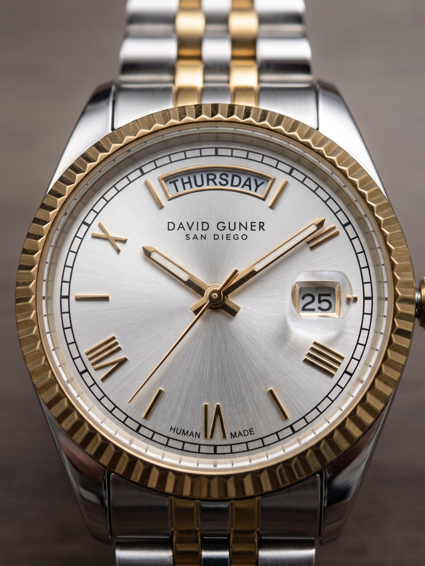 David Guner San Diego 34 mm Unisex Kol Saati Çift Renk Çelik Kordon Gün Tarih