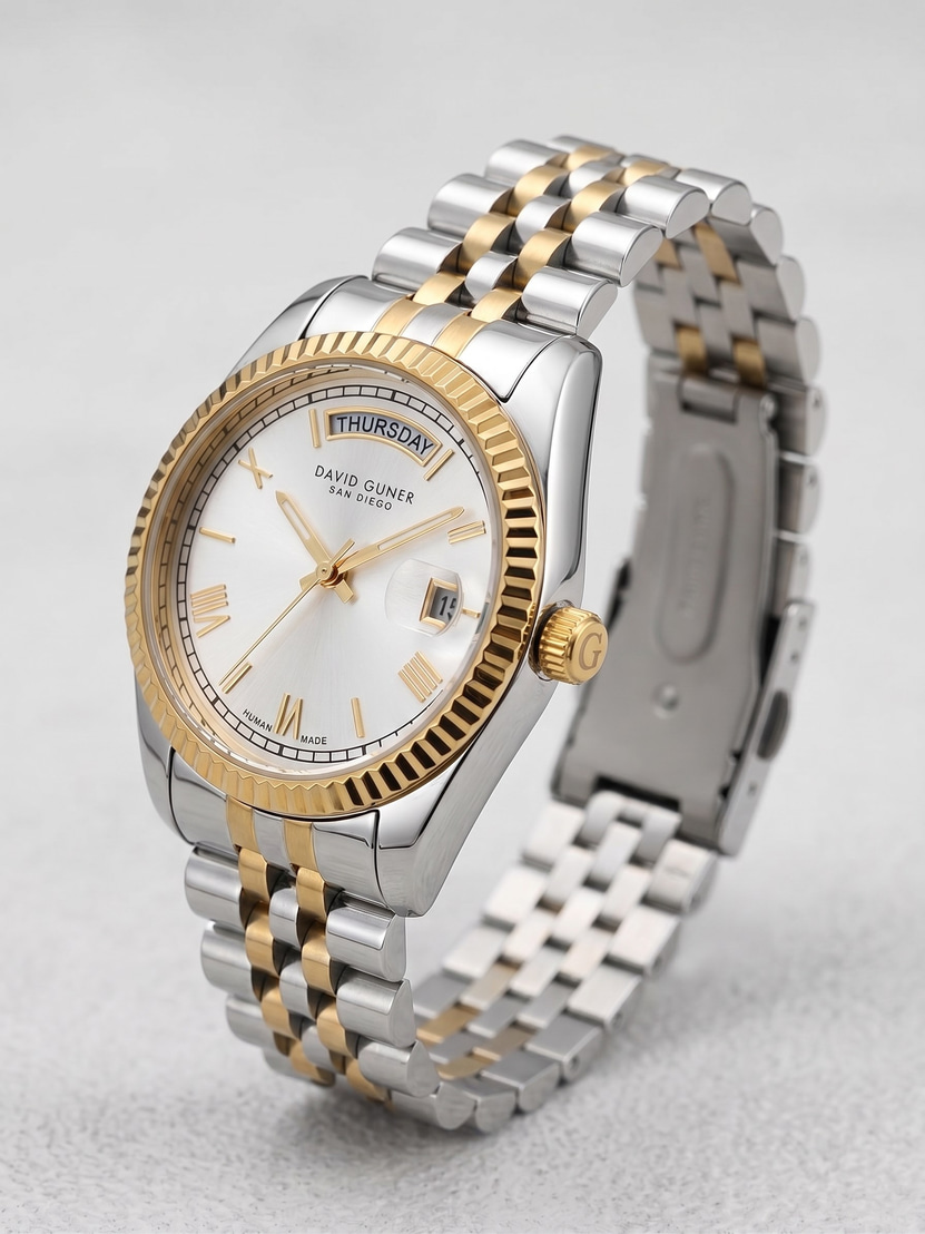 David Guner San Diego 34 mm Unisex Kol Saati Çift Renk Çelik Kordon Gün Tarih