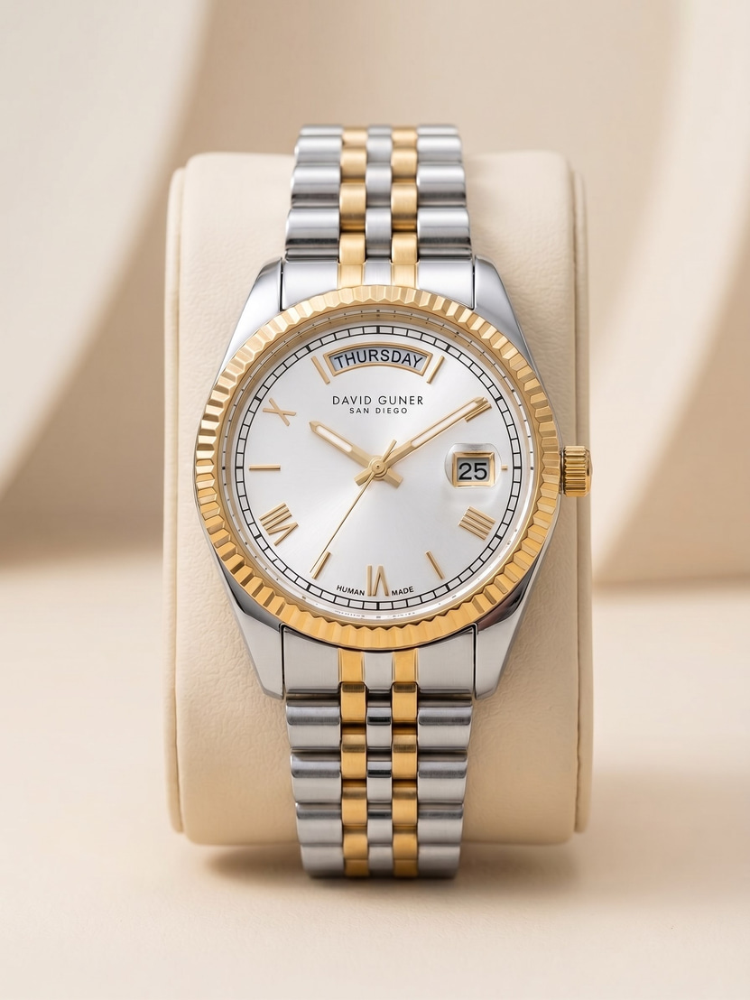 David Guner San Diego 34 mm Unisex Kol Saati Çift Renk Çelik Kordon Gün Tarih