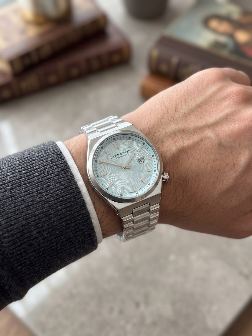 David Guner San Diego 40 mm Buz Mavisi Kadran Çelik Erkek Saati Özel Konumlu Kurma Kollu