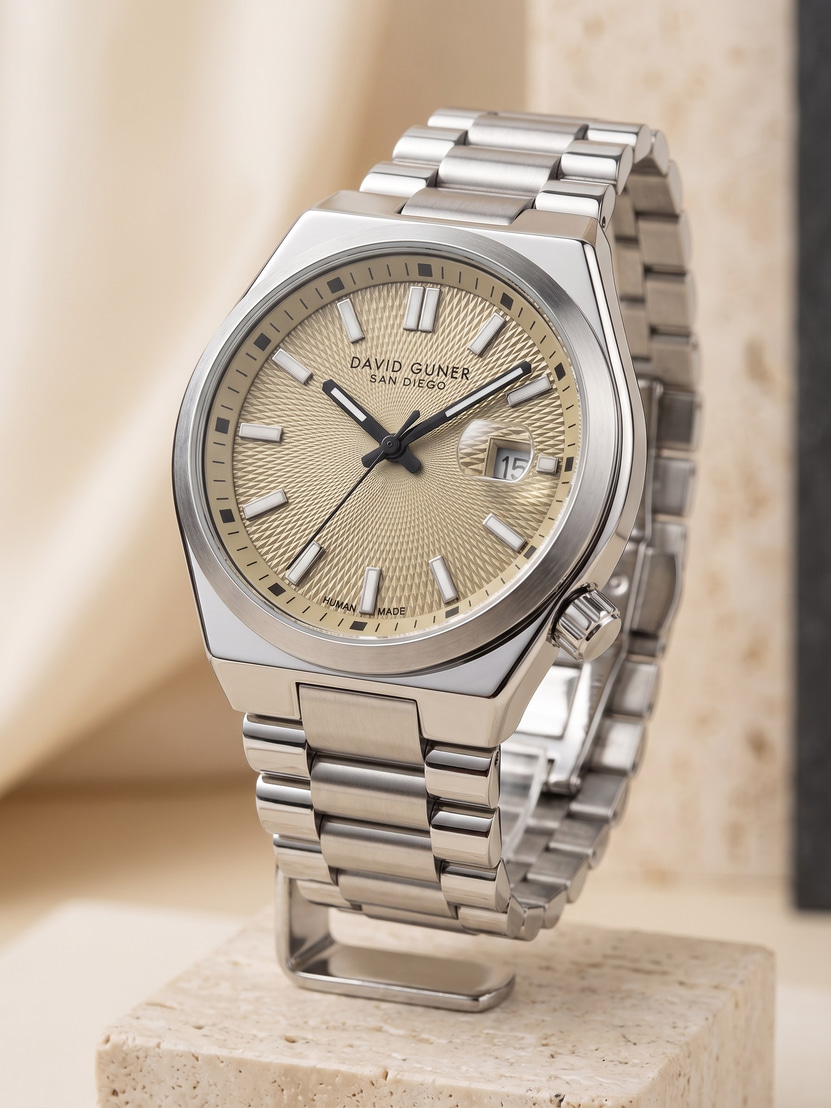 David Guner San Diego 40 mm Şampanya Kadran Çelik Erkek Saati Özel Kurma Kolu