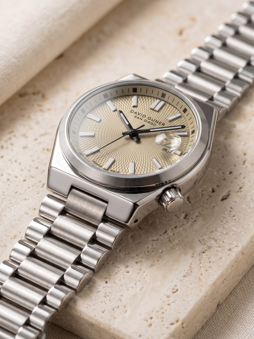 David Guner San Diego 40 mm Şampanya Kadran Çelik Erkek Saati Özel Kurma Kolu