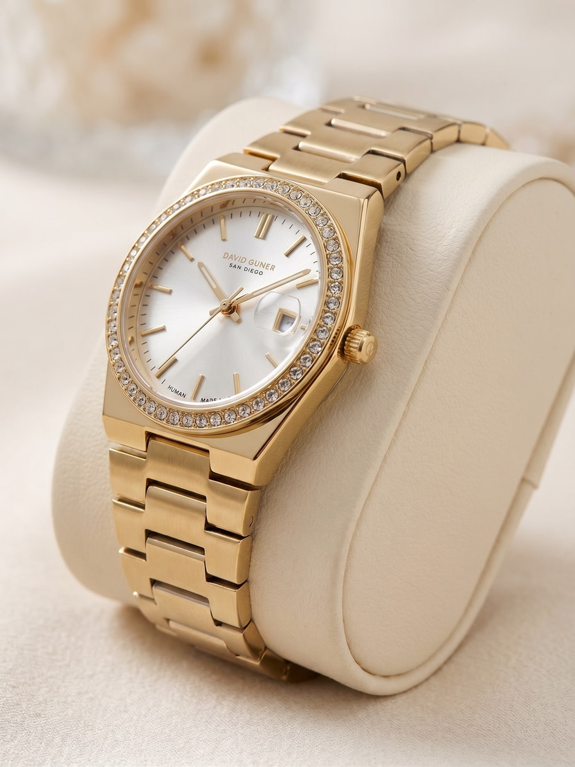 DAVID GUNER San Diego Kadın Kol Saati 30 mm Gold Renkli Taş Detaylı İnce Kasa