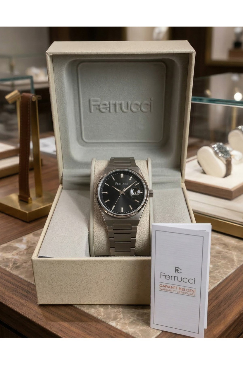 Erkek Kol Saati 42 mm Çelik Kordon Siyah Kadran Takvimli Quartz Klasik Erkek Saat