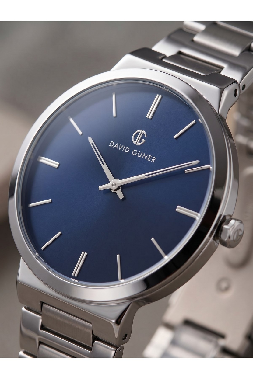 Erkek Kol Saati 42 mm Lacivert Kadran Gümüş Renk Çelik Bilezik