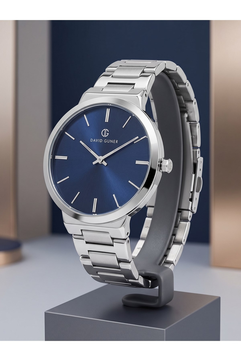 Erkek Kol Saati 42 mm Lacivert Kadran Gümüş Renk Çelik Bilezik