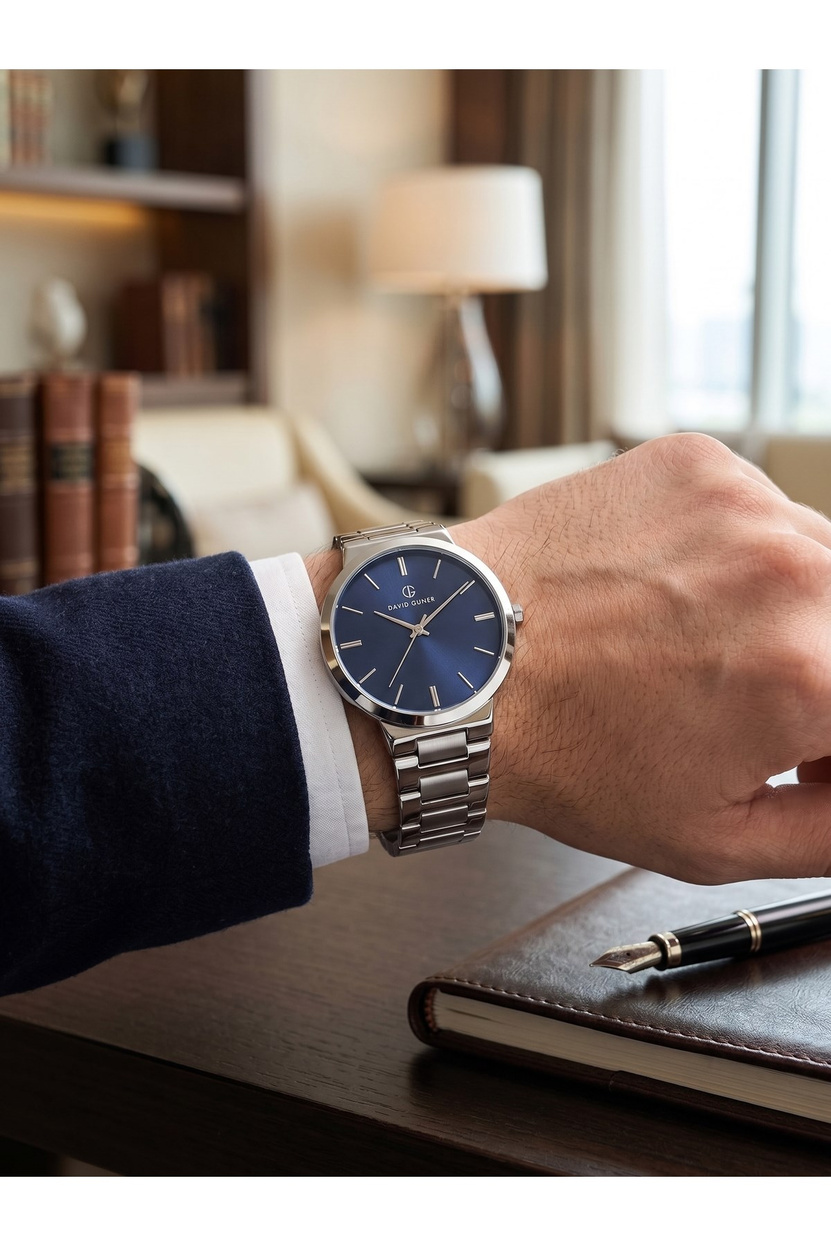 Erkek Kol Saati 42 mm Lacivert Kadran Gümüş Renk Çelik Bilezik